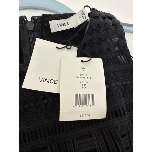 NWT Vince Geo Lace High Neck Tank Top Black Size 4 Eyelet - Picture 6 of 11